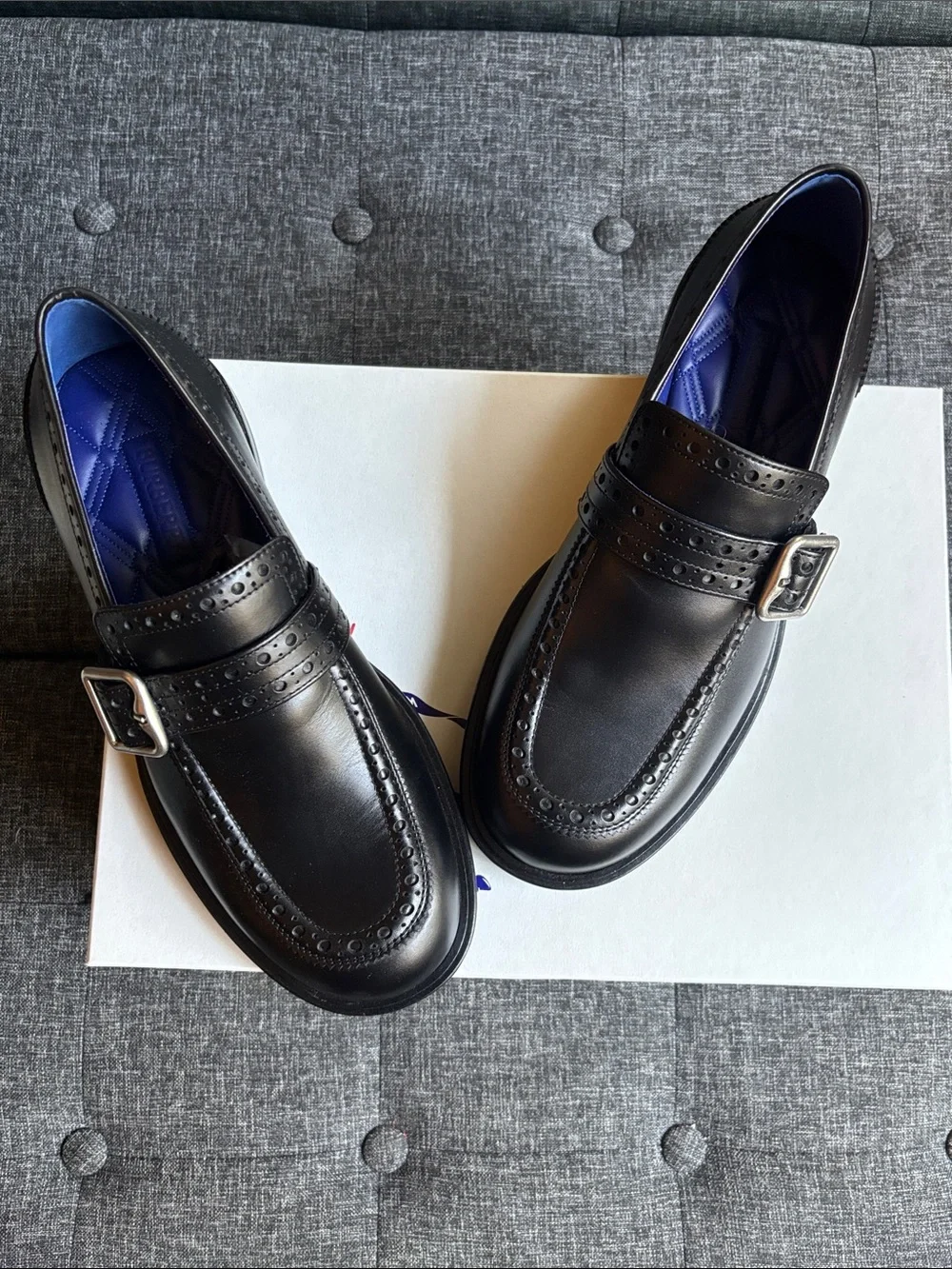 Burberry Black Leather Monk Strap Loafers